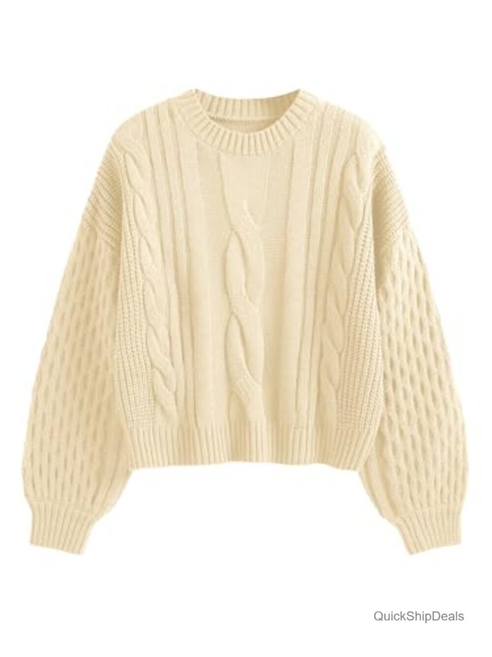 Cable Knit Long Sleeve Crewneck Pullover Sweater